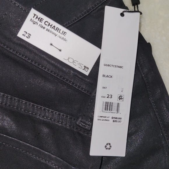 Joe's The Charlie High Rise Skinny Ankle/ Coated/ Black - Picture 10 of 12